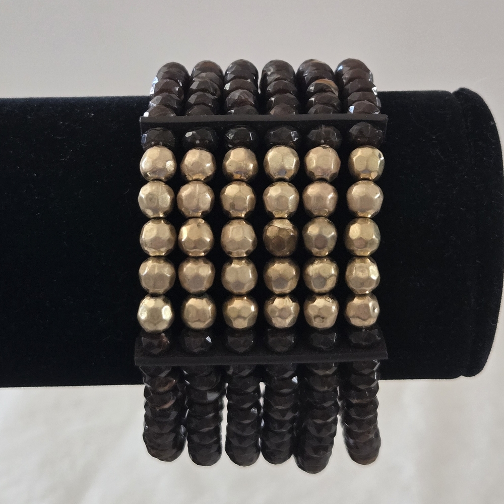 Gold and Rootbeer Faceted Multi-Row Beaded Bracelet
